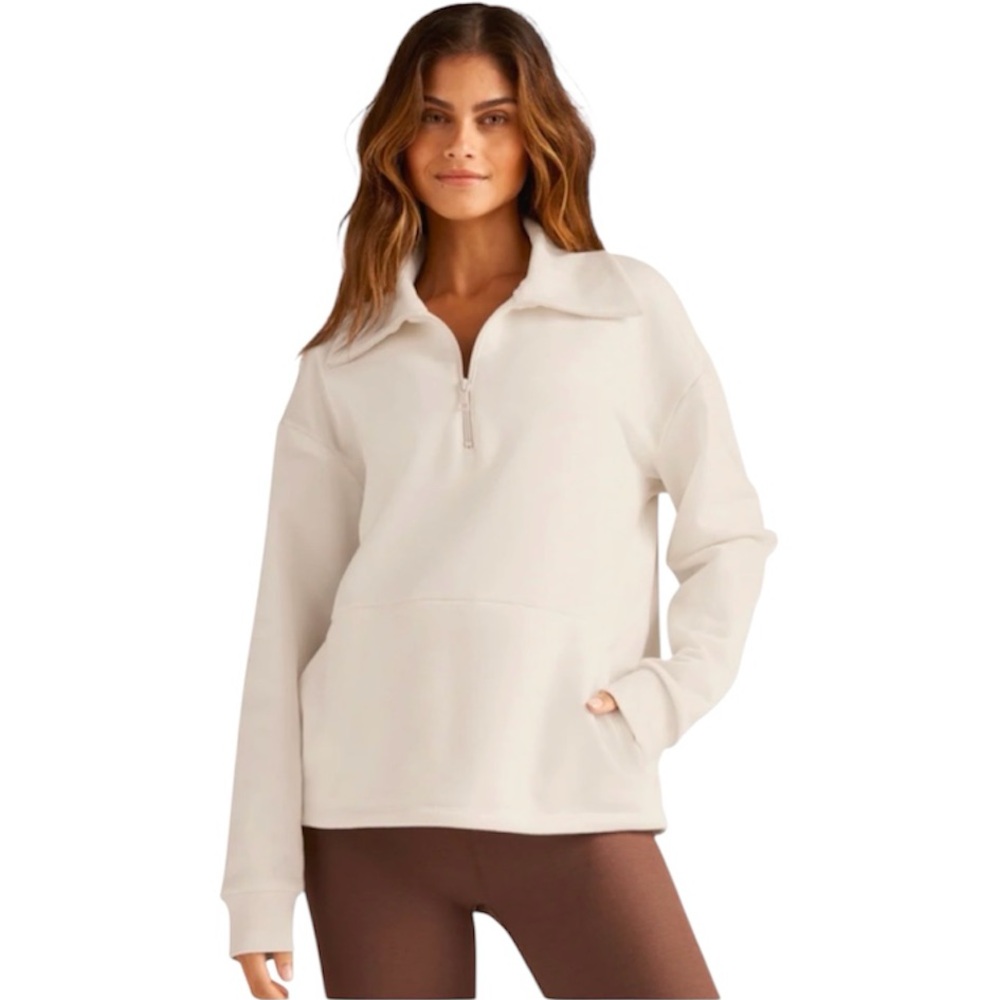 Women’s Cream Half-Zip Beyond Yoga Trek Pullover Sweatshirt ~ XL
